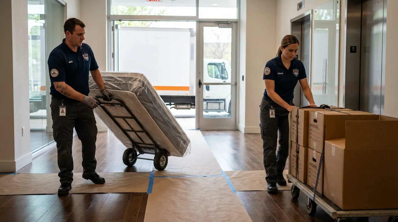 Professional apartment movers loading elevator in Mountainhome, PA