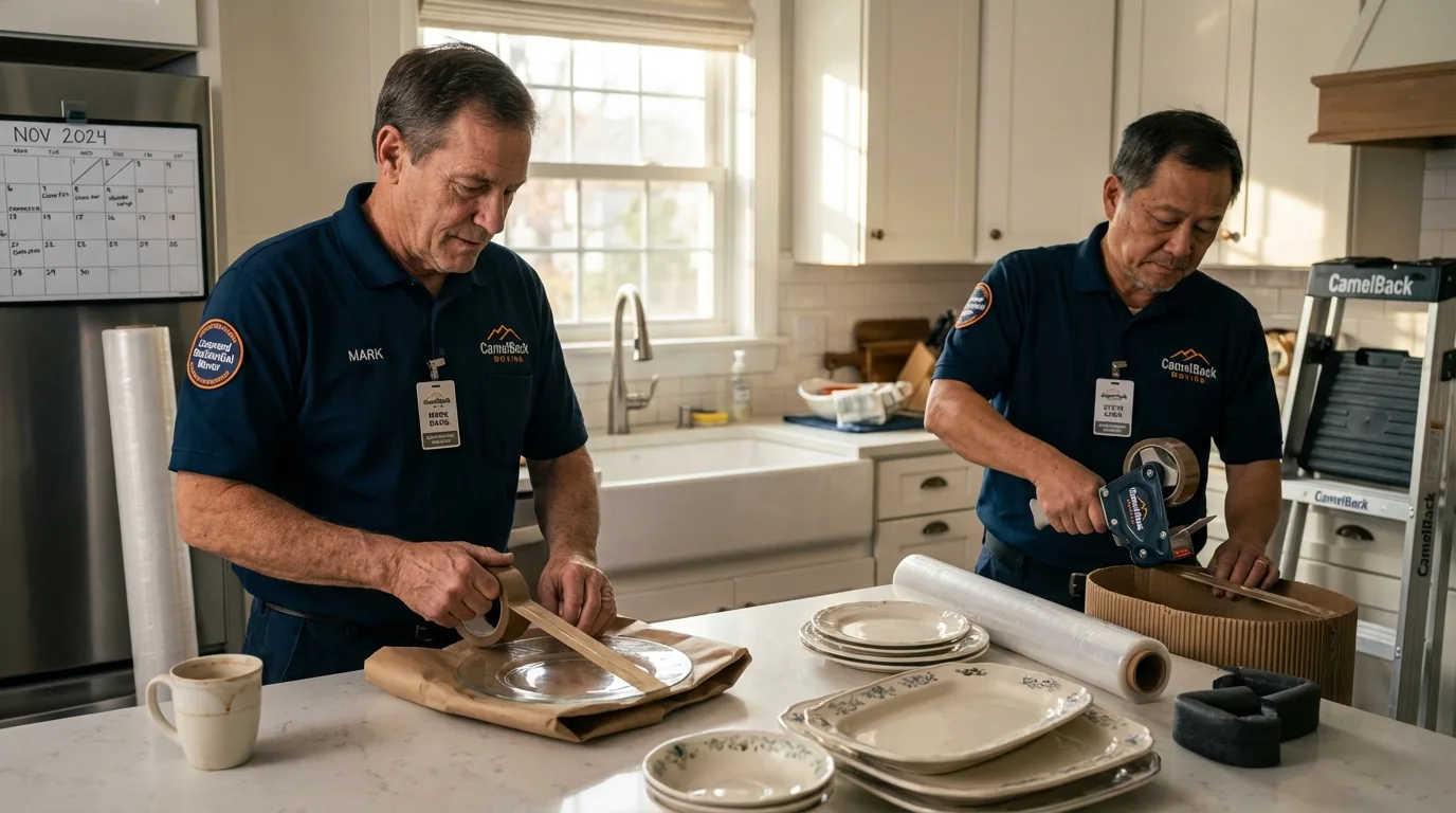 Professional crew packing kitchen dishware in Mountainhome, PA